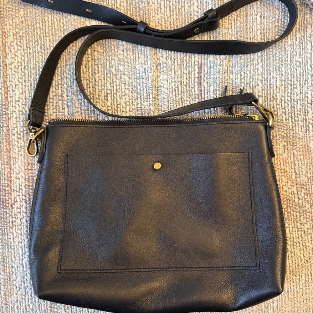 Madewell Transport Shoulder Crossbody Black Leather Bag